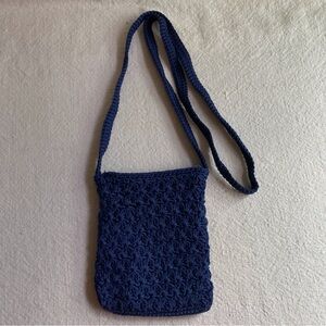 Vintage 90s Borsani Navy Crochet Macrame Crossbody Bag Lightweight
